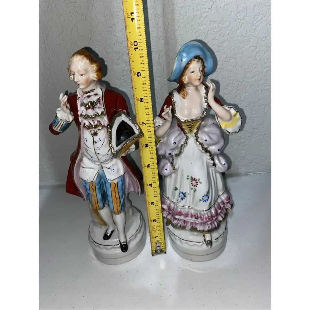 VTG Victorian Couple Courting Dance Ceramic Figurines Made In Occupied Japan 10”
